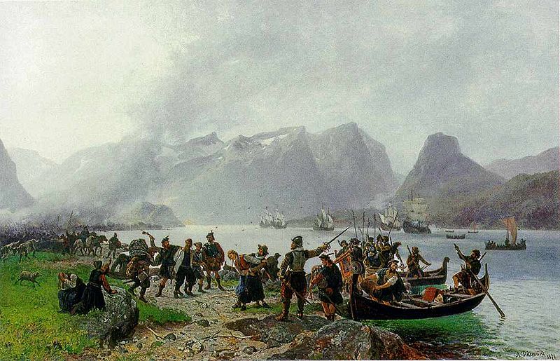 Scottish Invasion of Norway, aka Sinclairs Landing in Romsdal, 1612 CE,  by Adolph Tidemand (1814-1876)